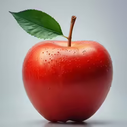 the apple has a green leaf attached to it