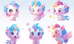 a bunch of tiny cartoon unicorns in various poses
