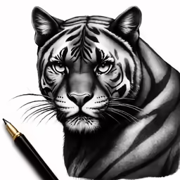 a tiger drawing with a pen on white paper