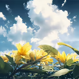 a bunch of yellow flowers growing in the shade
