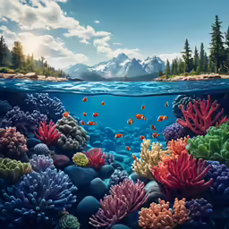 a large group of colorful corals under water