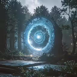 the portal of an illuminated orb in the woods