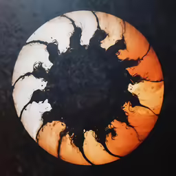 a circular object in the dark with some black ink