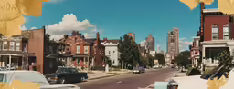 a city street that is lined with parked cars