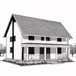 the house has three windows and is on top of two levels