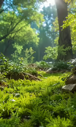 the woods are alive and bright shining through the trees