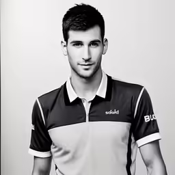 a black and white image of a young man