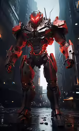 a giant robot in the middle of an empty city street