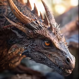 the head of a dragon with spiked spikes and yellow eyes