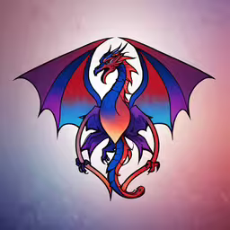 a colorful dragon sitting in front of a purple background,a drawing of a dragon on a wall
