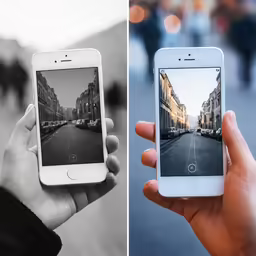 two pictures side by side of someone holding an iphone