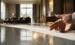 a hand reaching for something on the floor