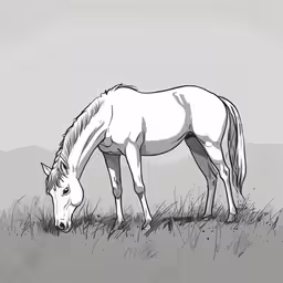 a line drawing of a horse grazing on grass