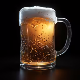 a mug full of beer in the dark