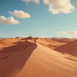 the person is traveling in the distance through the desert