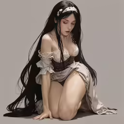 a nude woman with long hair wearing lingerie posing