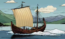 the pirate ship, sailing on the water,a cartoon image of a boat floating in water