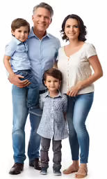 the family, four people and one child is standing together