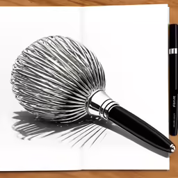 a brush on a white sheet next to a notebook