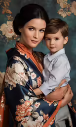 a mother and son in their pajamas posing for the camera