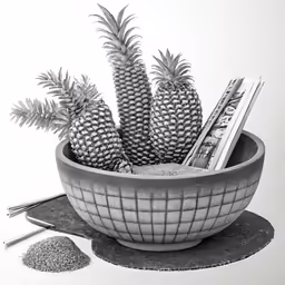 a bowl filled with bananas and other objects