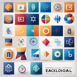 a set of colorful abstract business signs,a bunch of papers with different images on them
