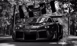 black and white image of a race car