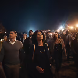 people in the crowd watching a parade with candles on