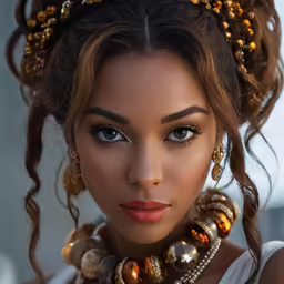 a beautiful woman with fancy makeup and big jewelry