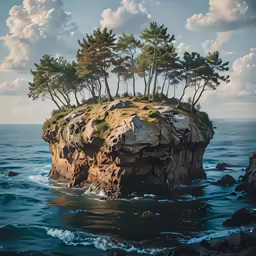 a very small island surrounded by lots of trees