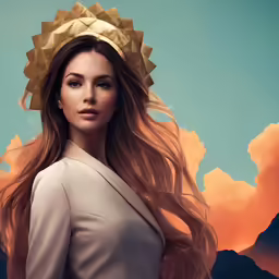 a woman with long hair and a crown on her head