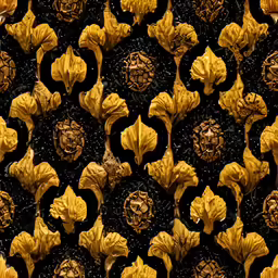 an abstract golden background of oak leaves and berries