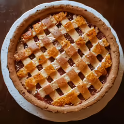 a pie crust with topping on top sitting on a table