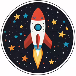 a rocketship with stars and bubbles is painted on a round background