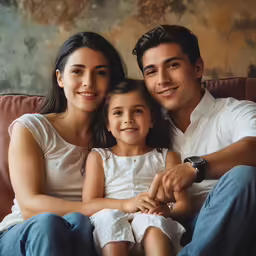a couple and their child pose for a portrait