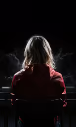 the person is sitting in the dark chair and watching something