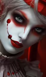 a close up shot of a person with red makeup