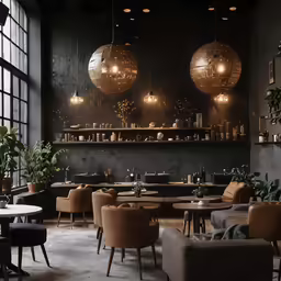 there are chairs and tables in the room