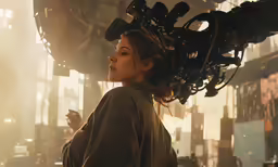 a woman stands and looks at something in the distance
