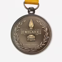 an emulate medal, a ribbon on it