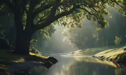 a small stream in the woods that is running through it