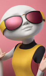 a cartoon figure with sunglasses is posed for the camera