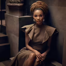 a young woman is sitting on stairs and posing for the camera
