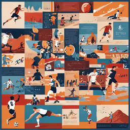 an advertisement showing different types of athletes,an illustrated poster featuring a woman running