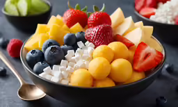a large bowl of fruit is on a table
