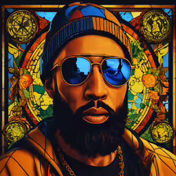 digital painting of a man in shades and a beard,digital art painting of man wearing sunglasses and hat