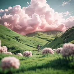 a person is riding his horse through the valley