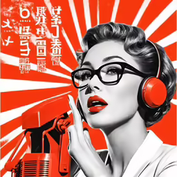 an image of a woman with red headphones