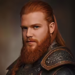 a man with red hair wearing a leather armor