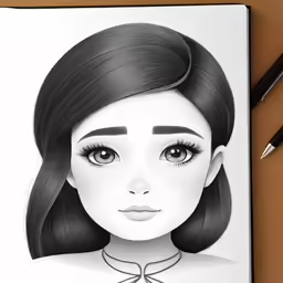 a drawing of a girl with long black hair and black eyeliners